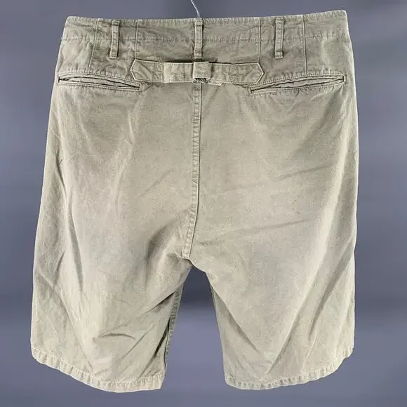VISVIM Size L Green Distressed Cotton Button Fly Shorts